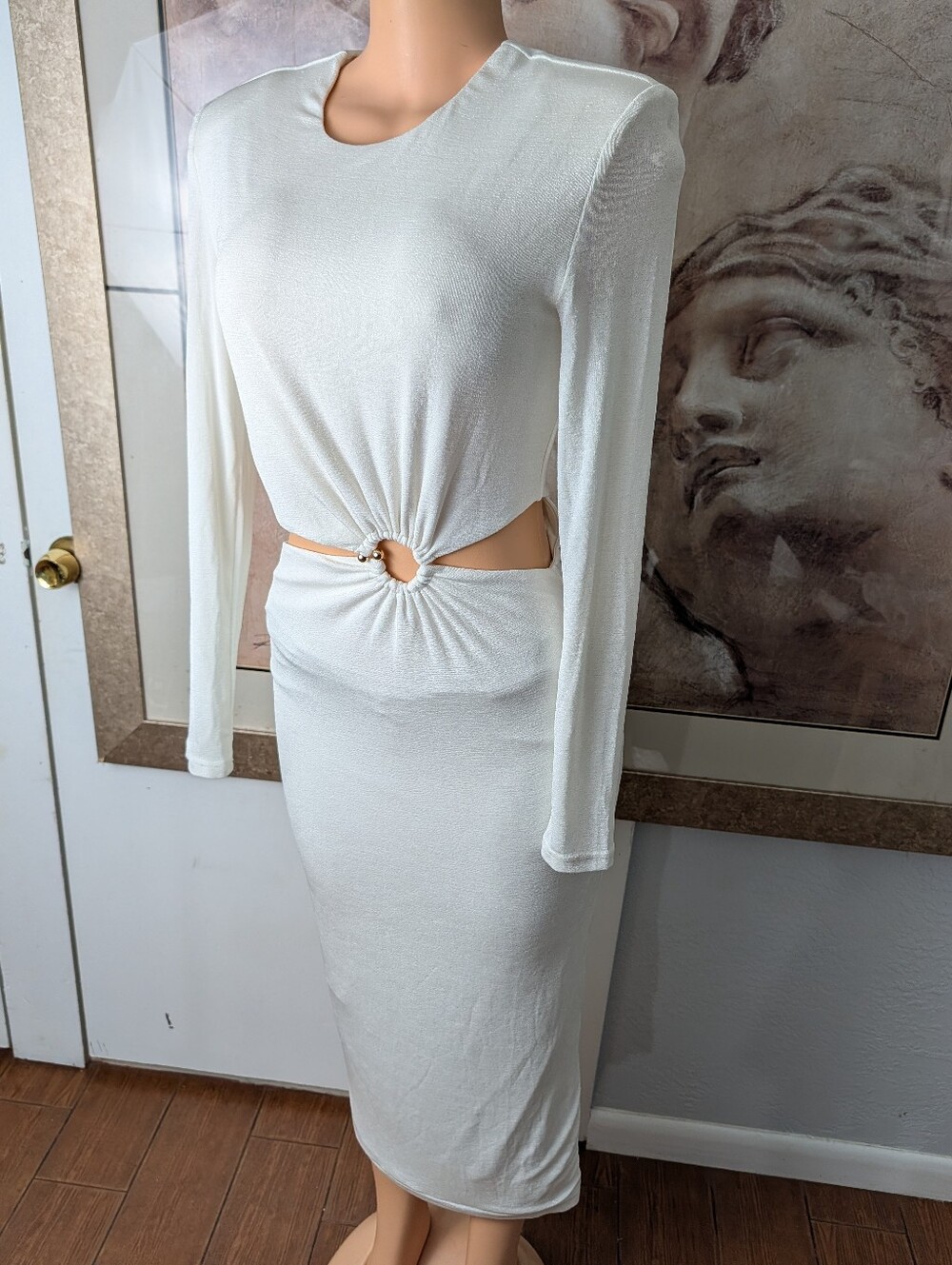 Misha Beatriz Slinky Ivory Jersey Midi Dress Size M